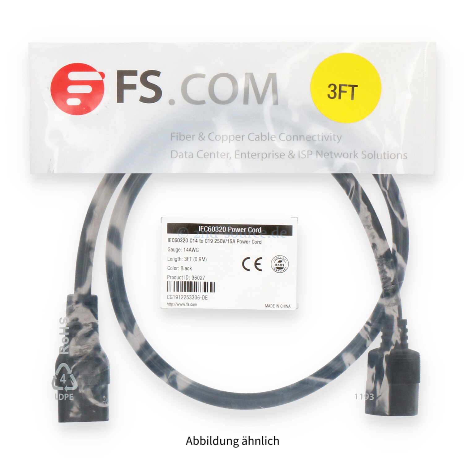 fs.com 0.90m C14 to C19 Power Extension Cord 36027 fs.com 0.90m C14 to C19 Power Extension Cord 36027