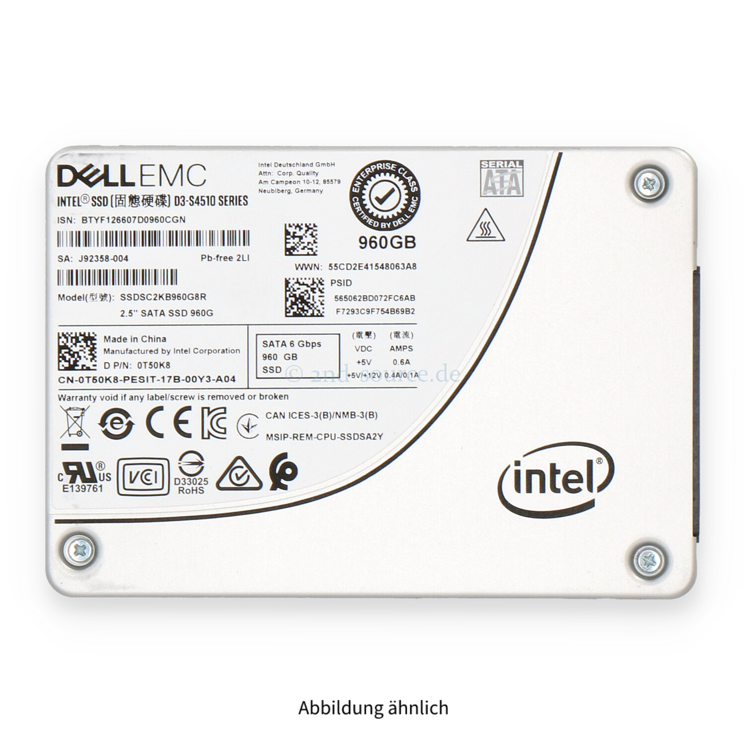 Dell 960GB SATA 6G SFF Read Intensive SSD T50K8 0T50K8