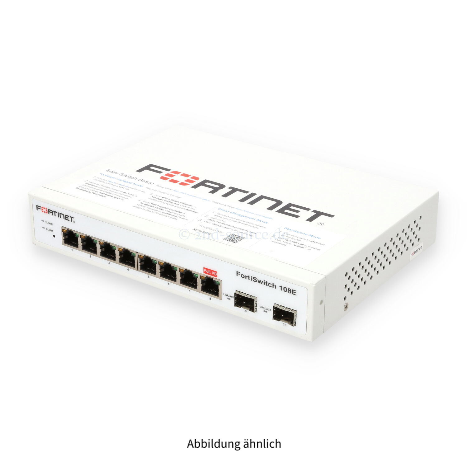 Fortinet FortiSwitch 108E 7x RJ-45 1GbE 1x RJ-45 1GbE PoE PD 2x SFP 1GbE Switch FS-108E P21371-01-01