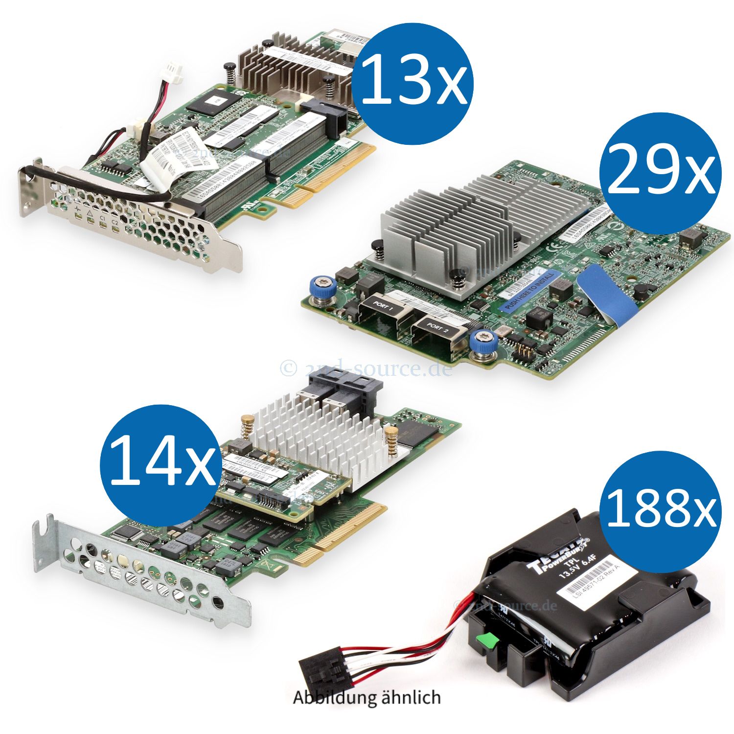 Bundle aus 44x HPE und 14x Fujitsu RAID Controllern mit 188x Fujitsu Battery Packs