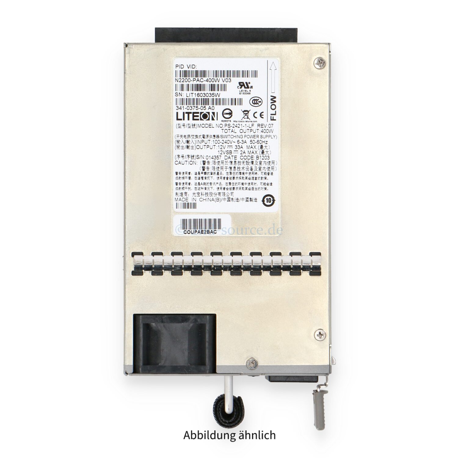 Cisco 400W AC Reverse Airflow HotPlug Power Supply Nexus 3048 N2200-PAC-400W