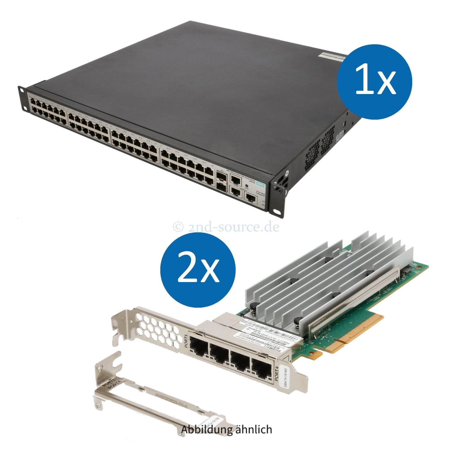 1x HPE OfficeConnect 1950-48G-2SFP+ 48x 1000Base-T 2x 10GBase-T 2x SFP+ und 2x QLogic QL41134 4x 10GBase-T PCIe Server Ethernet Adapter